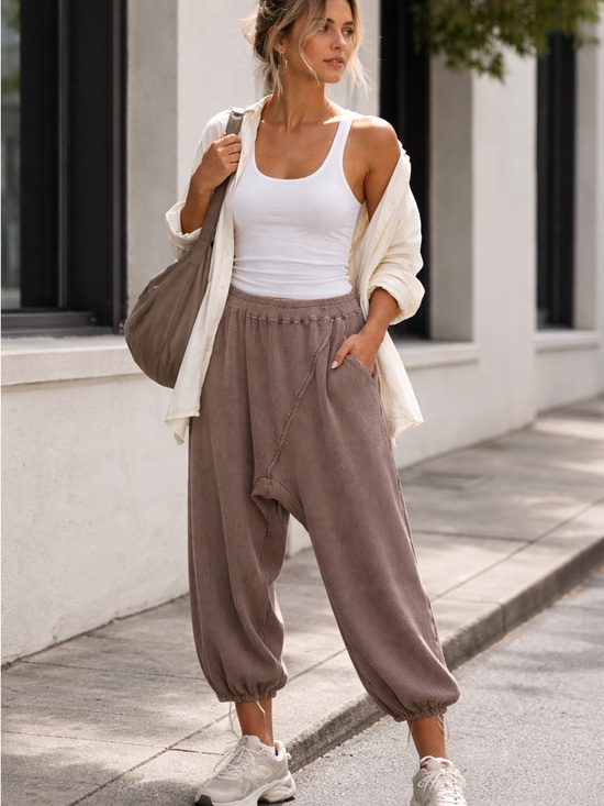 Free People Pants - Free People Mauve-Brown Relaxed Harem Joggers